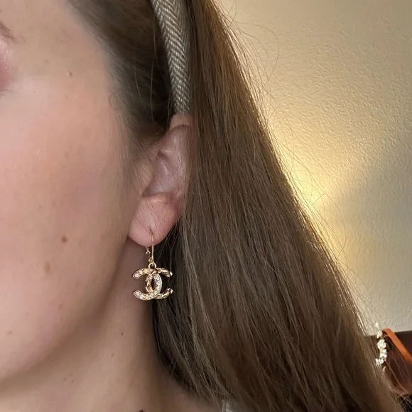 CHANEL Gold Earrings with Iridescent Accents - Picture 2 of 2